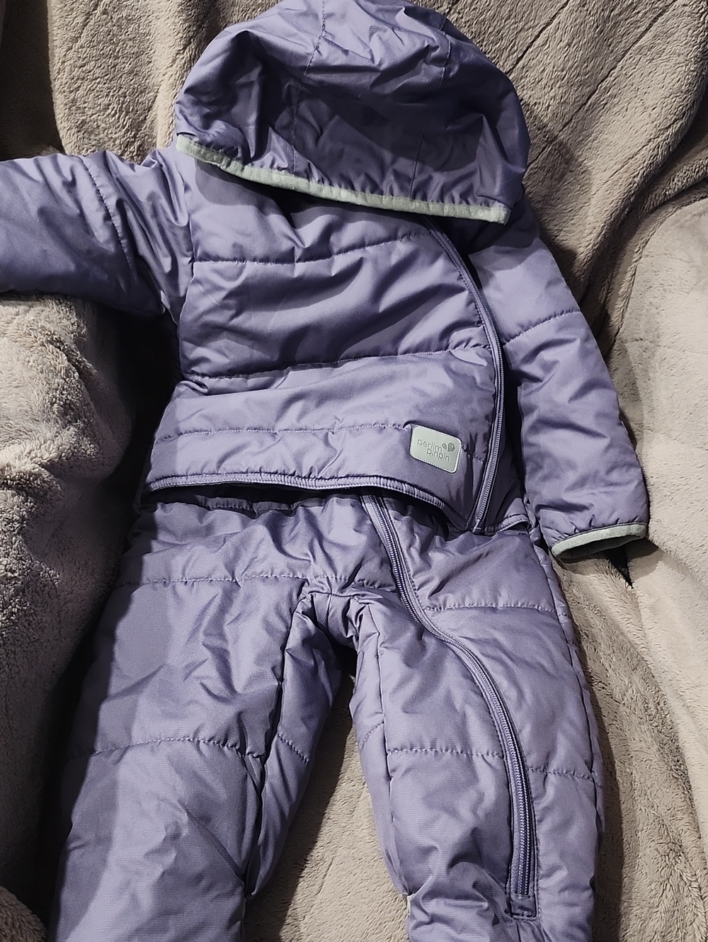 Purple Hooded Puffer One-Piece Snowsuit Perlim Pinpin